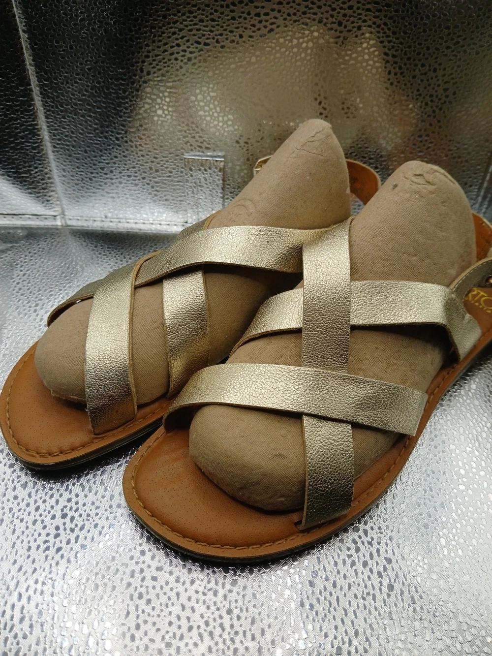 Franco Sarto Metallic Gold Crisscross Leather Sandals Women's Size 7*